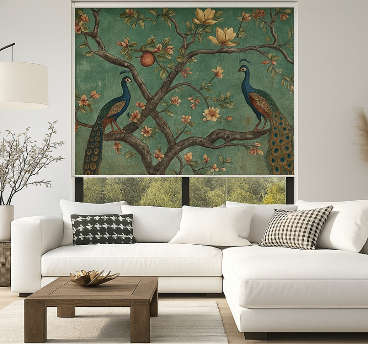 Store enrouleur salon tapisserie de paon ornée - TenStickers