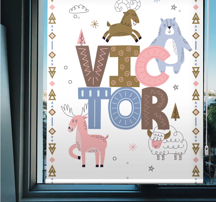 Store enrouleur scandinave design animal enfant avec nom - TenStickers