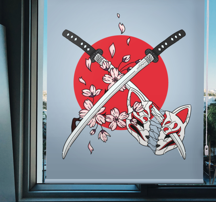 Store épées japonaises avec des fleurs - TenStickers
