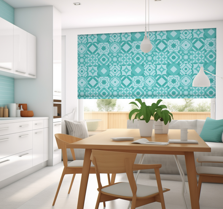 Store enrouleur cuisine turquoise effet carrelage - TenStickers