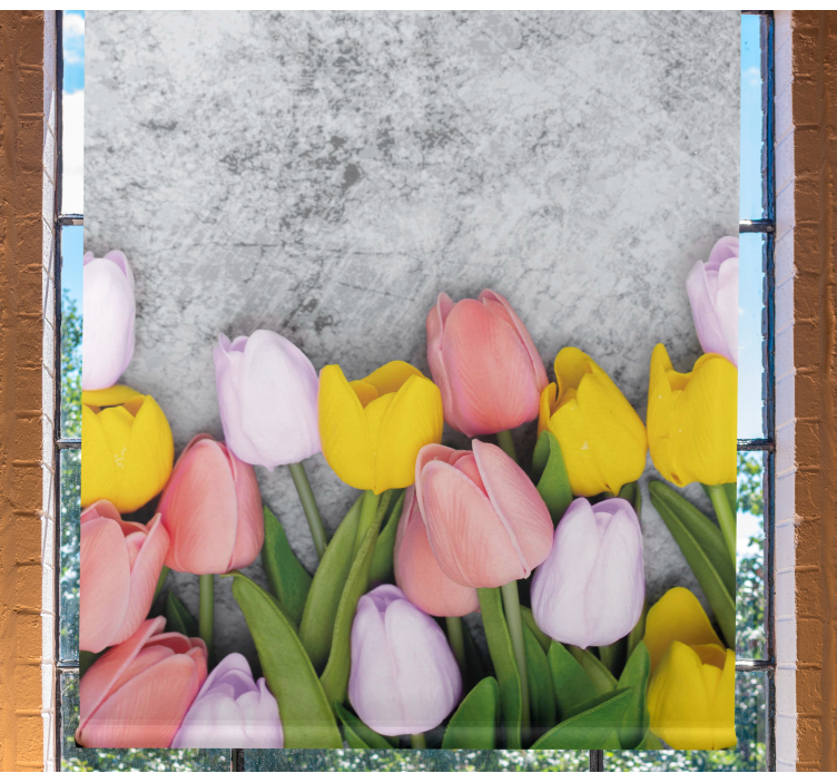 Store avec des tulipes roses, jaunes, violettes - TenStickers