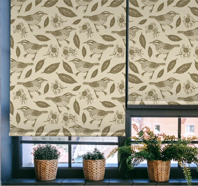 Store enrouleur salon beige oiseaux et plantes - TenStickers