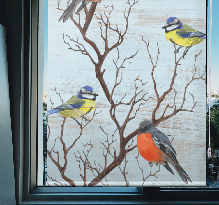 Store enrouleur arbre oiseaux sur les branches - TenStickers