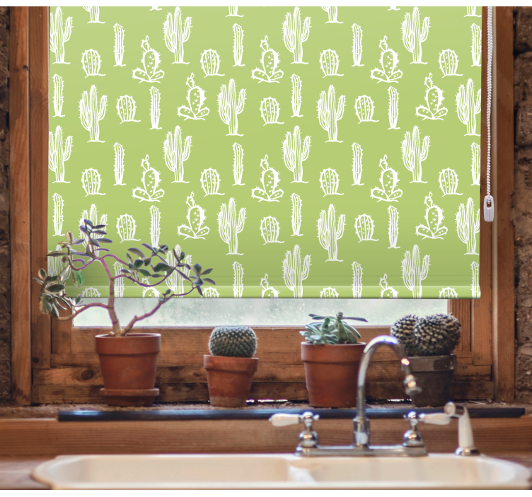Store enrouleur salle de bain motif cactus fond vert - TenStickers