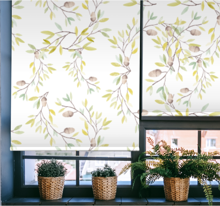 Store enrouleur salon feuilles vertes et glands - TenStickers