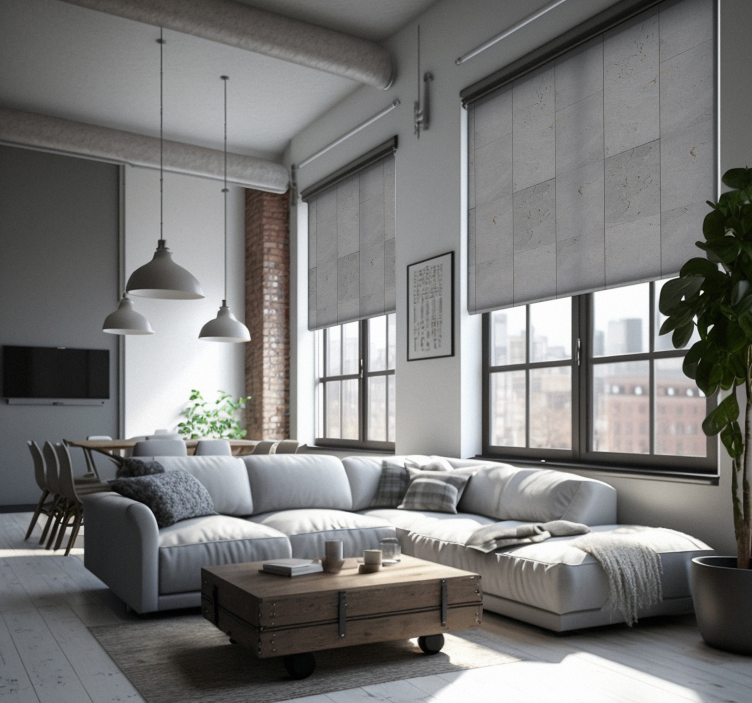 Store enrouleur salon motif plaques de béton - TenStickers