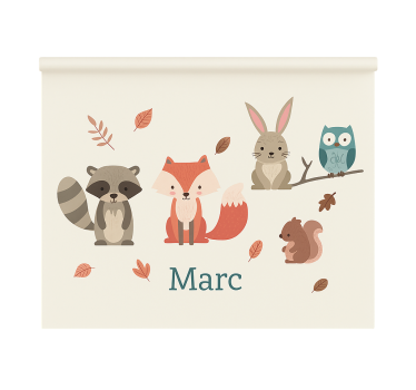 Store enrouleur pour chambre enfant animaux de la forêt avec nom - TenStickers
