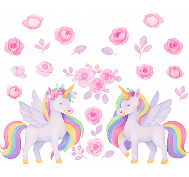 Store enrouleur pour chambre enfant licorne rose et fleurs - TenStickers