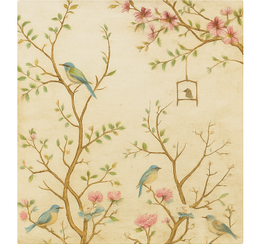 Store enrouleur pour chambre enfant oiseaux fleurs branches - TenStickers