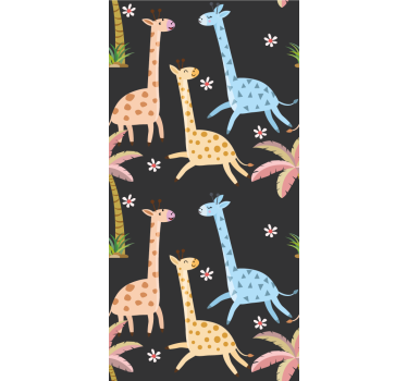 Store enrouleur chambre enfant palmiers gris et animaux - TenStickers
