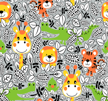 Store enrouleur chambre enfant amis de la jungle gris - TenStickers