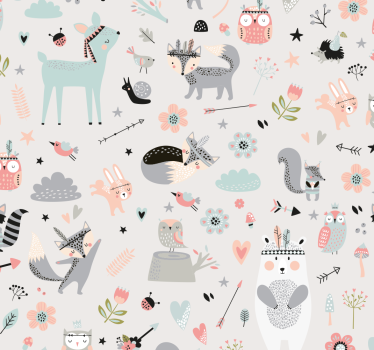 Store enrouleur chambre enfant style nordique forêt rose - TenStickers
