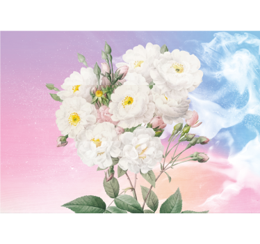 Store enrouleur cuisine fleurs blanches fond bleu orange - TenStickers