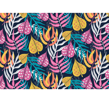 Store enrouleur cuisine feuilles multicolores fond bleu - TenStickers