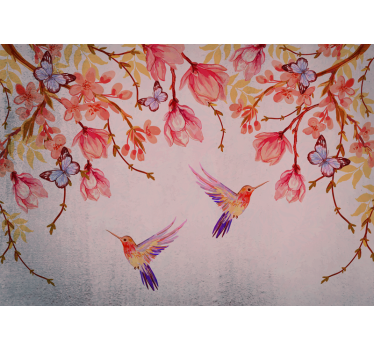 Store enrouleur cuisine magnolia et oiseaux style chinois - TenStickers