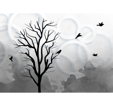 Store enrouleur cuisine arbre noir artistique avec oiseaux - TenStickers
