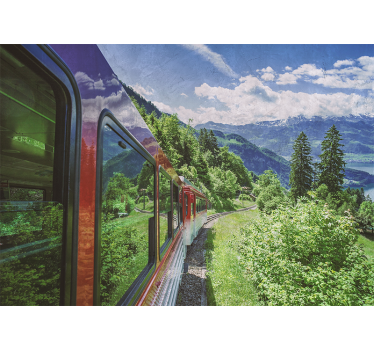 Store enrouleur bureau train rouge dans la forêt - TenStickers