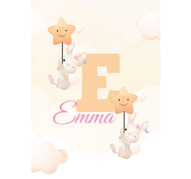 Store enrouleur pour chambre enfant lapins étoiles nom - TenStickers
