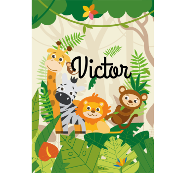 Store enrouleur chambre enfant animaux jungle avec prénom - TenStickers