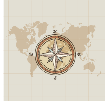 Store enrouleur salon carte monde vintage boussole - TenStickers