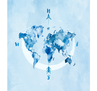 Store enrouleur carte du monde planisphère bleu aquarelle - TenStickers
