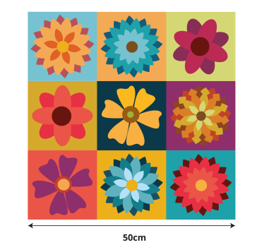 Store enrouleur cuisine carreaux de fleurs colorées - TenStickers