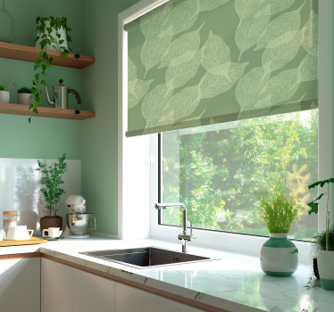 Store enrouleur cuisine vert motif de grandes feuilles - TenStickers