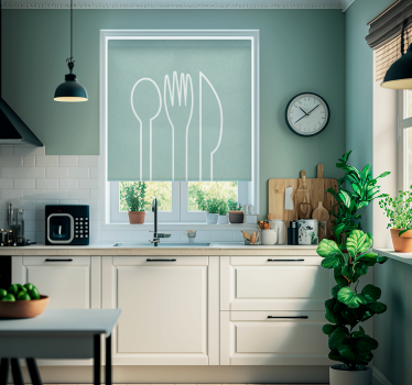 Store enrouleur cuisine vert avec couverts - TenStickers