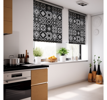Store enrouleur cuisine effet carrelage carreaux noirs - TenStickers