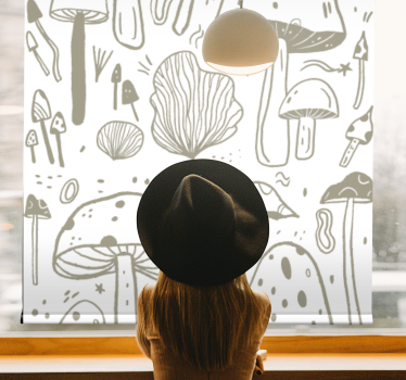 Store enrouleur fleurs et de plantes champignons beiges - TenStickers