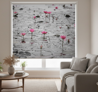 Store enrouleur bureau fleurs de loto en gris - TenStickers
