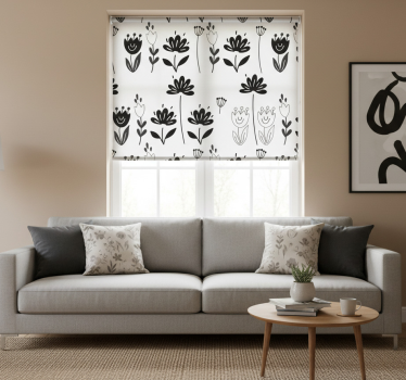Store enrouleur bureau fleurs noires et blanches - TenStickers