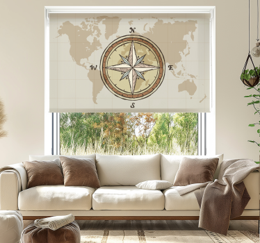Store enrouleur salon carte monde vintage boussole - TenStickers
