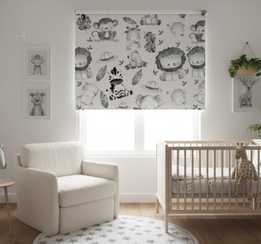 Store enrouleur chambre enfant animaux de zoo gris - TenStickers