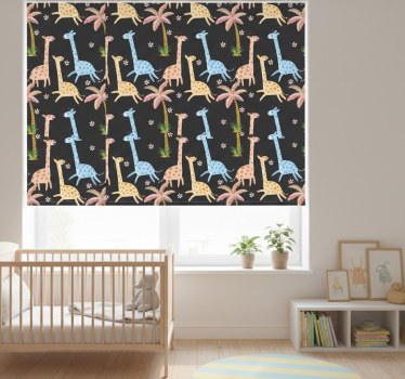 Store enrouleur chambre enfant palmiers gris et animaux - TenStickers