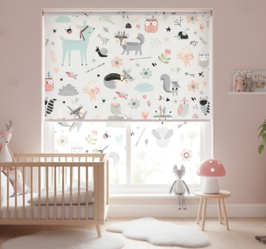 Store enrouleur chambre enfant style nordique forêt rose - TenStickers