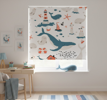 Store enrouleur chambre enfant thème baleines océaniques - TenStickers