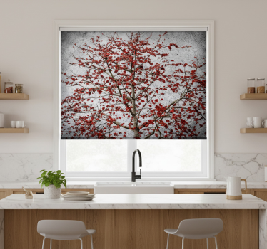 Store enrouleur cuisine arbre minimaliste fleurs rouges - TenStickers