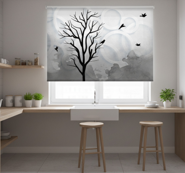 Store enrouleur cuisine arbre noir artistique avec oiseaux - TenStickers