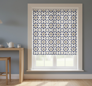 Store enrouleur cuisine bleu avec carrelage jaune vif - TenStickers