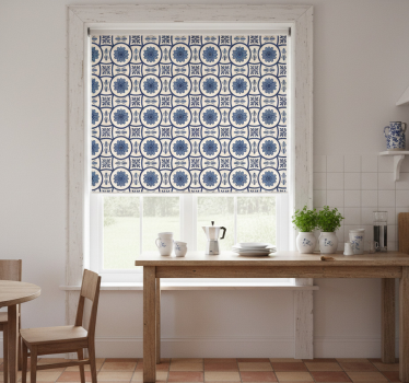Store enrouleur cuisine carreau portugais fleur bleue - TenStickers