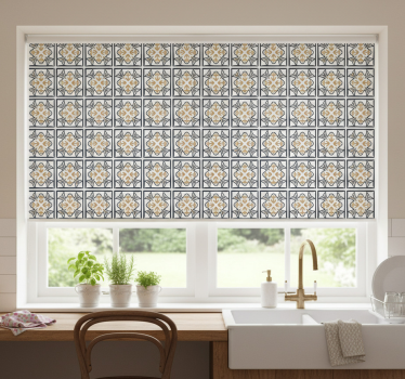 Store enrouleur cuisine carreaux portugais beige et noir - TenStickers