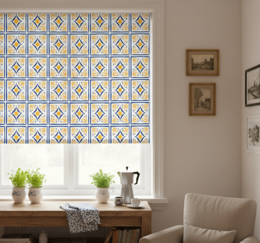 Store enrouleur cuisine carreaux portugais bleus et jaunes - TenStickers