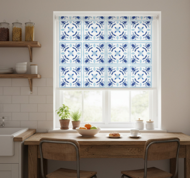 Store enrouleur cuisine carreaux portugais fleurs - TenStickers