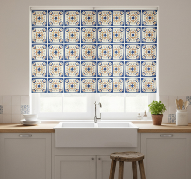 Store enrouleur cuisine carreaux portugais fleurs roses - TenStickers