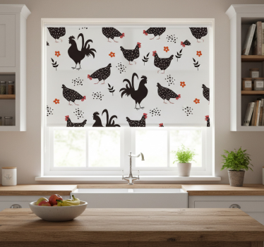Store enrouleur cuisine coq noir et blanc - TenStickers