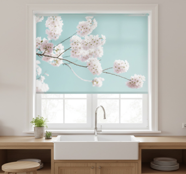 Store enrouleur cuisine design floral blanc élégant - TenStickers