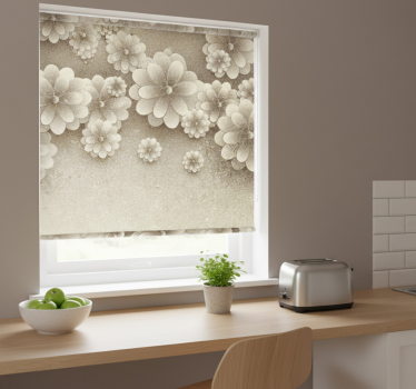 Store enrouleur cuisine effet fleurs 3d gris - TenStickers
