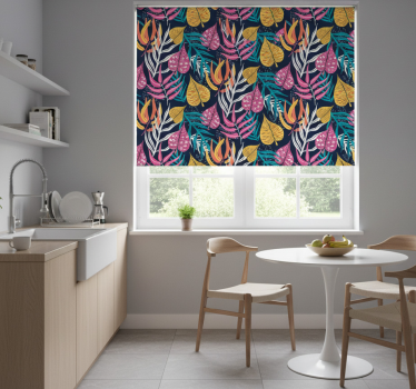 Store enrouleur cuisine feuilles multicolores fond bleu - TenStickers