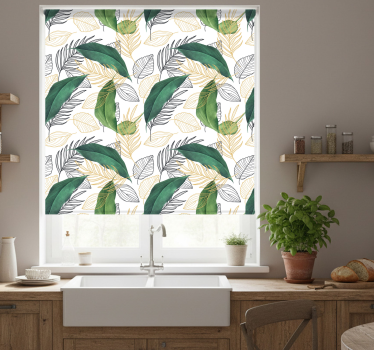 Store enrouleur cuisine feuilles vertes et dorées art - TenStickers
